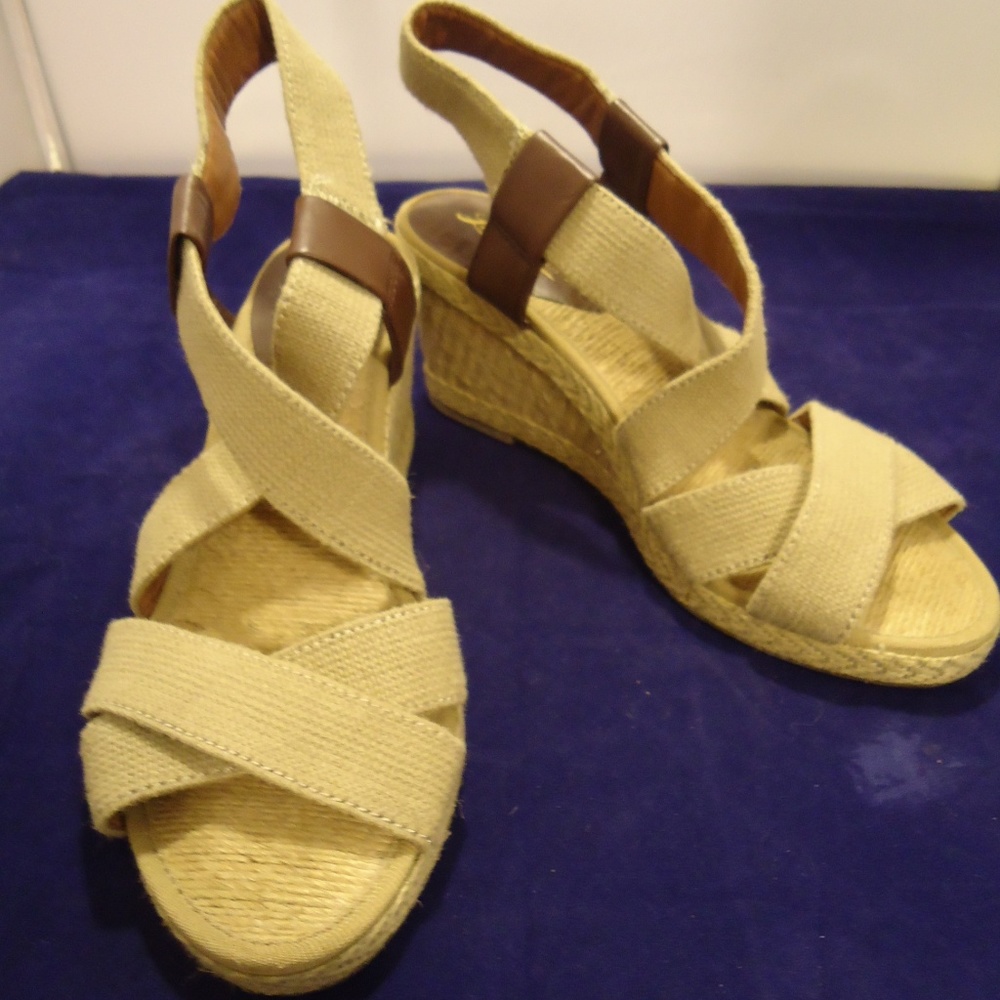 Lucky Brand Tan Canvas Slingback Wedge Sandal SZ 6